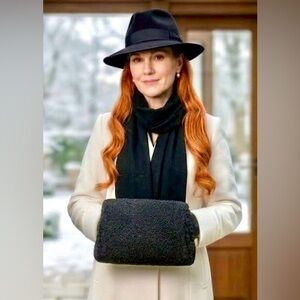 VINTAGE Black Persian Lamb Muff with Hidden Silk Lined Storage Compartment